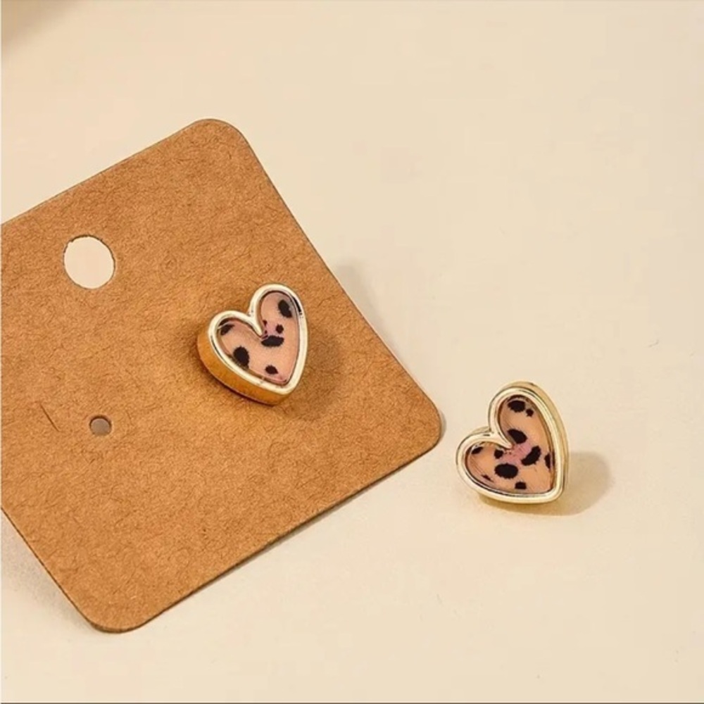 Leopard Heart Stud Earrings 14K Gold Plated and Enamel NWT